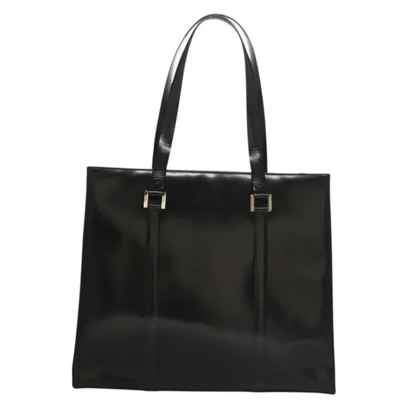 GUCCI Tote Bag Patent leather Black Silver Auth